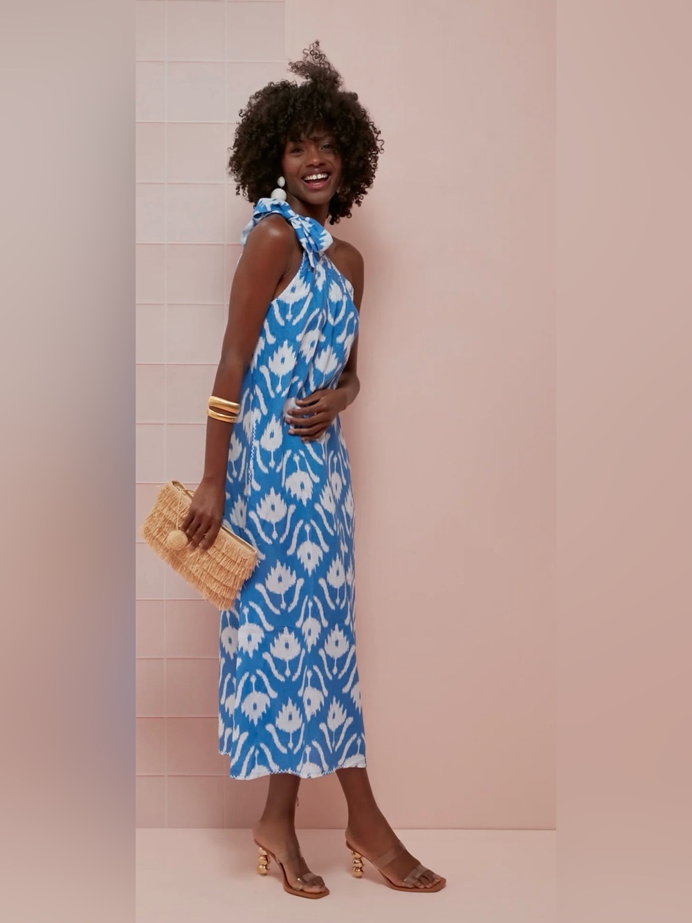 Tuckernuck Nimo With Love Blue White Wedding Guest One Shoulder Linen Dress M